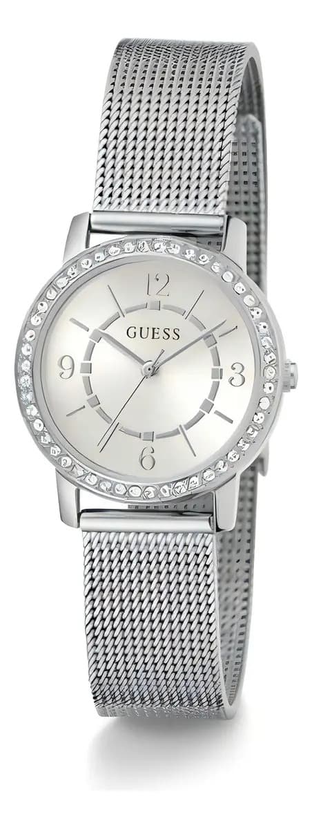 Vestido feminino analógico feminino Guess Trend, pulseira de relógio, cor prata