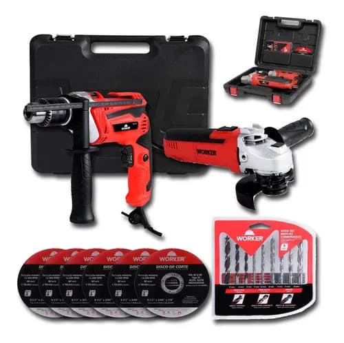Kit Esmerilhadeira Angular Furadeira Impacto 24 Peças Worker