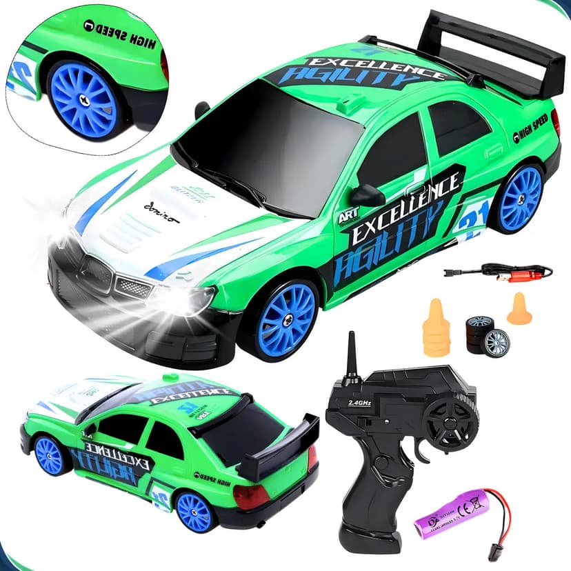 Carro Controle Remoto Rally Drift Subaru Bateria Recarregável Verde Carrinho Brinquedo