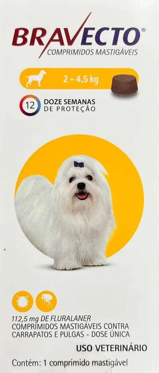 Bravecto Cães Comprimido Mastigável Antipulgas e Carrapatos 2-4,5kg 112,5mg
