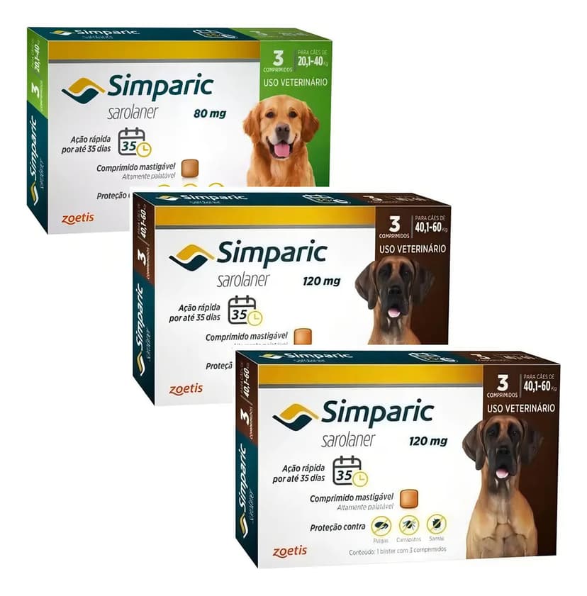 1 Simparic 80mg 20-40kg + 2 Simparic 120mg 40-60kg C/ 3 Comp