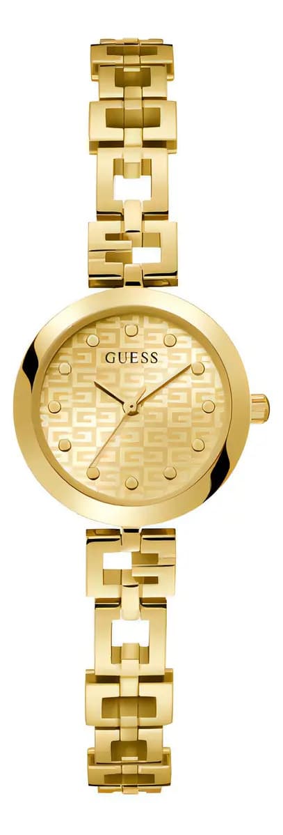 Vestido feminino casual feminino Guess, relógio esportivo, pulseira, cor dourada