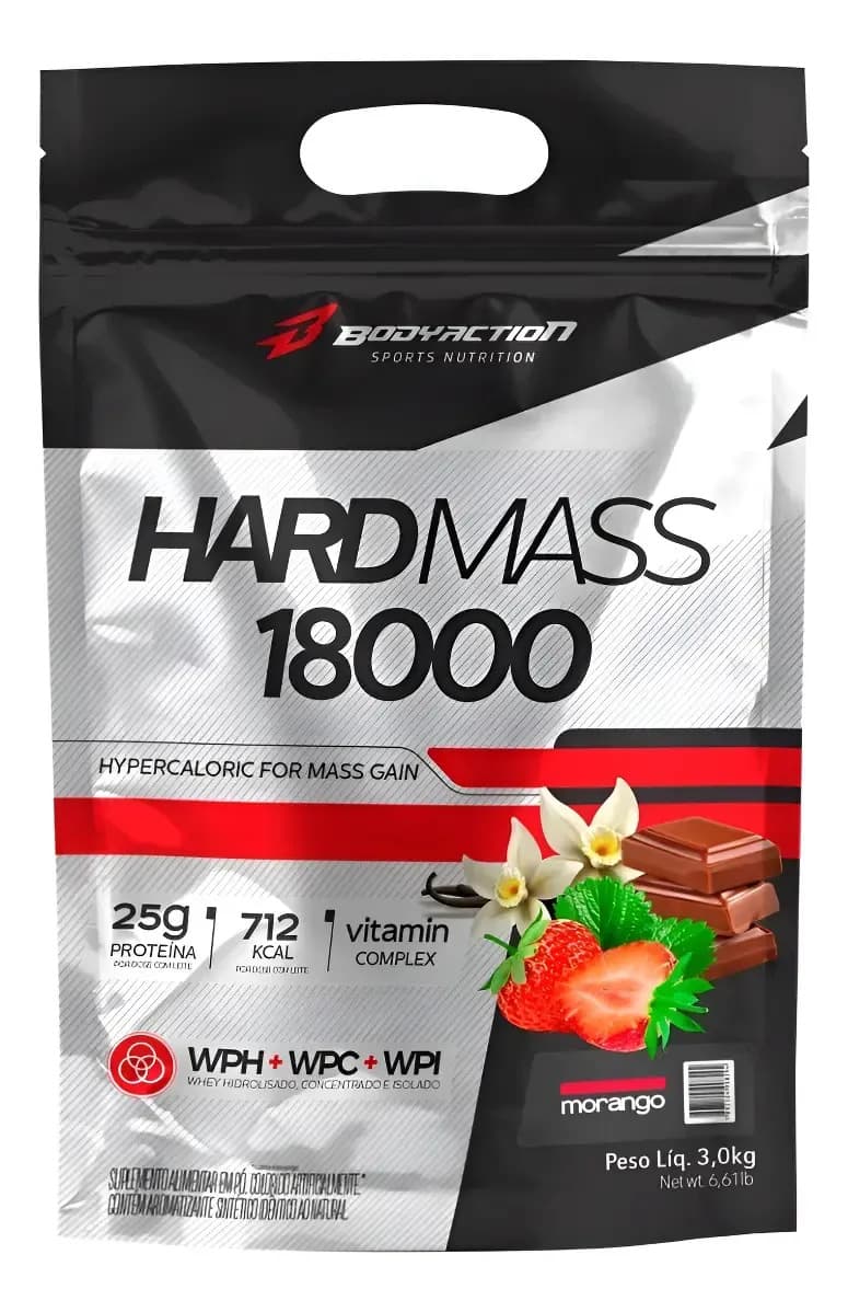 Hipercalórico Hard Mass 3kg - Bodyaction Sabor Morango