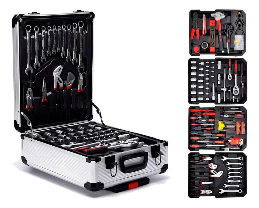 Maleta Jogo Ferramentas 187 Peças Profissional Mala Aluminio Cor Prateado
