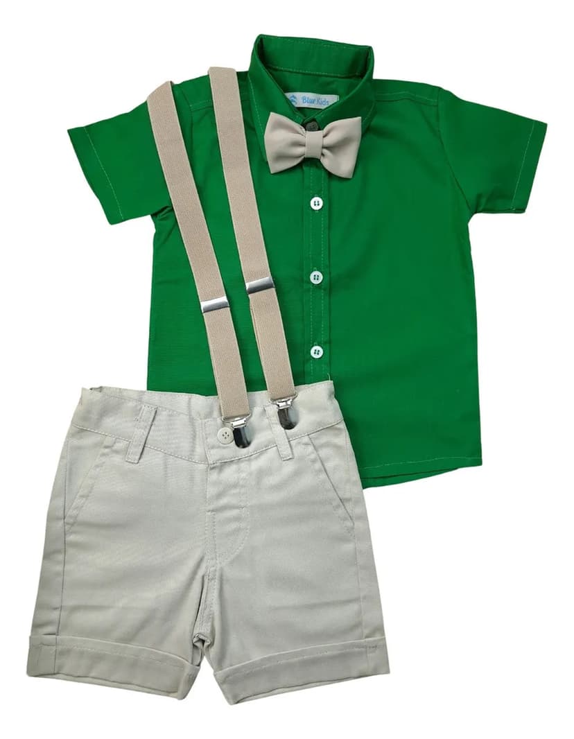 Conjunto Safari, Leão Camisa Social Bermuda Com Suspensório Cor Bermuda Bege Leão Tamanho 4 Anos