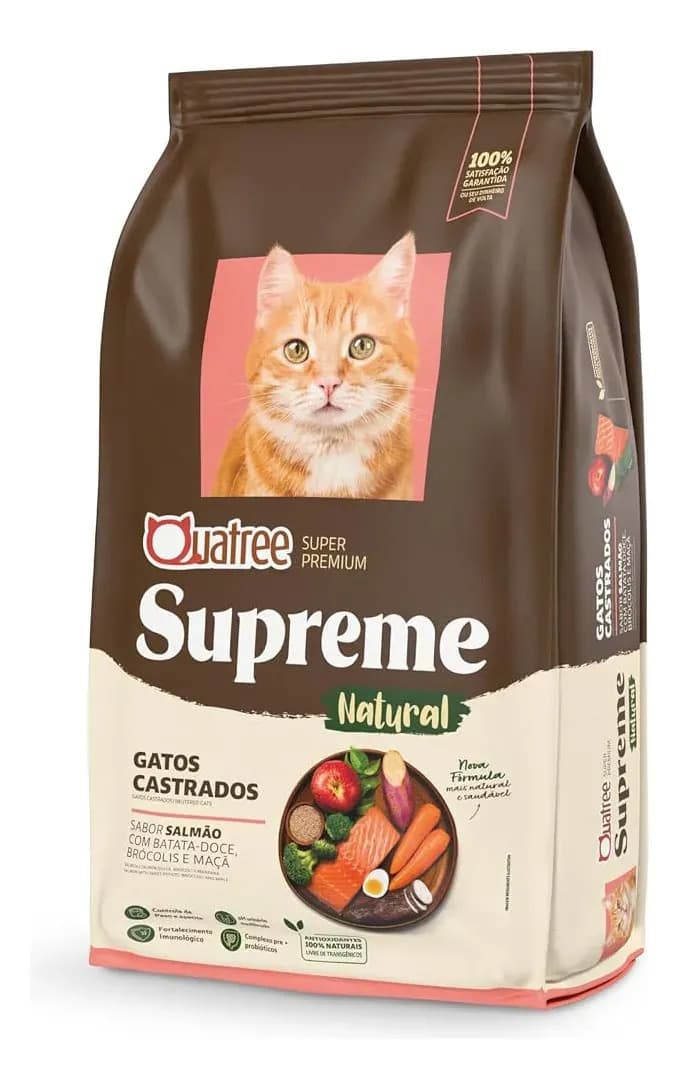 Ração Gatos Castrados Quatree Supreme Salmão e Batata Doce 1kg Super Premium Natural