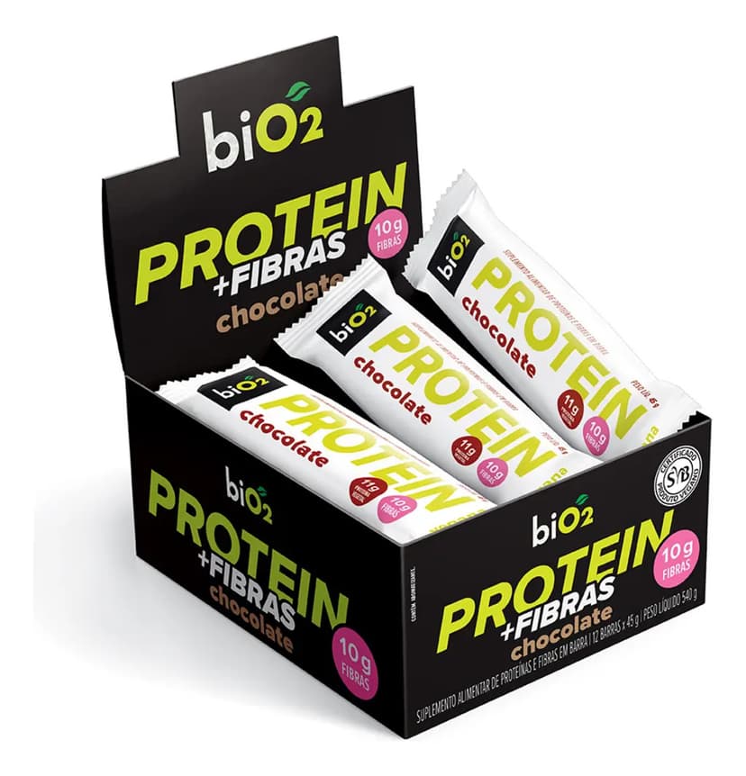 Barra Proteína Vegana Bio2 Protein Fibras Chocolate 12x45 G