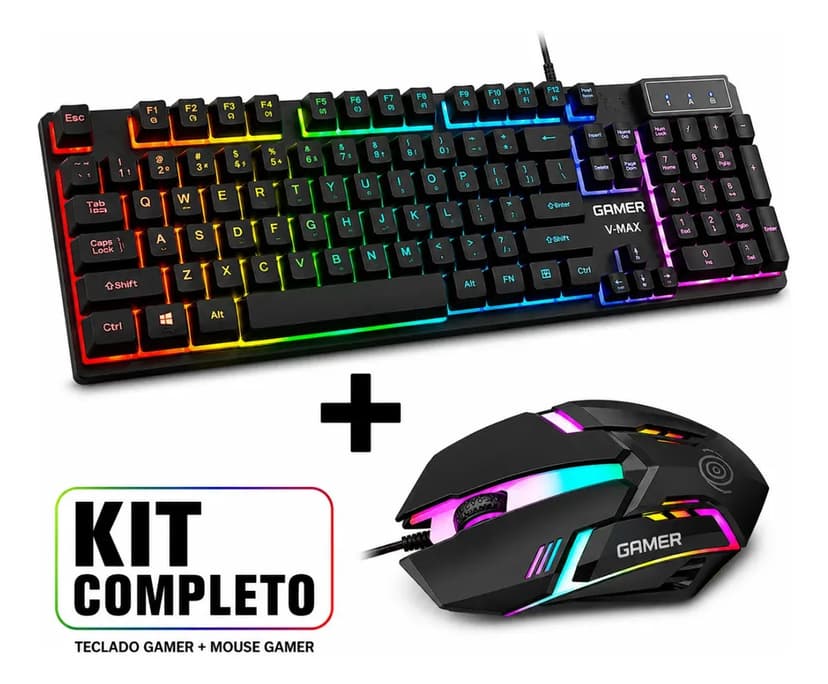 Kit Teclado E Mouse Gamer Led Rgb Para Notebook Computador Preto