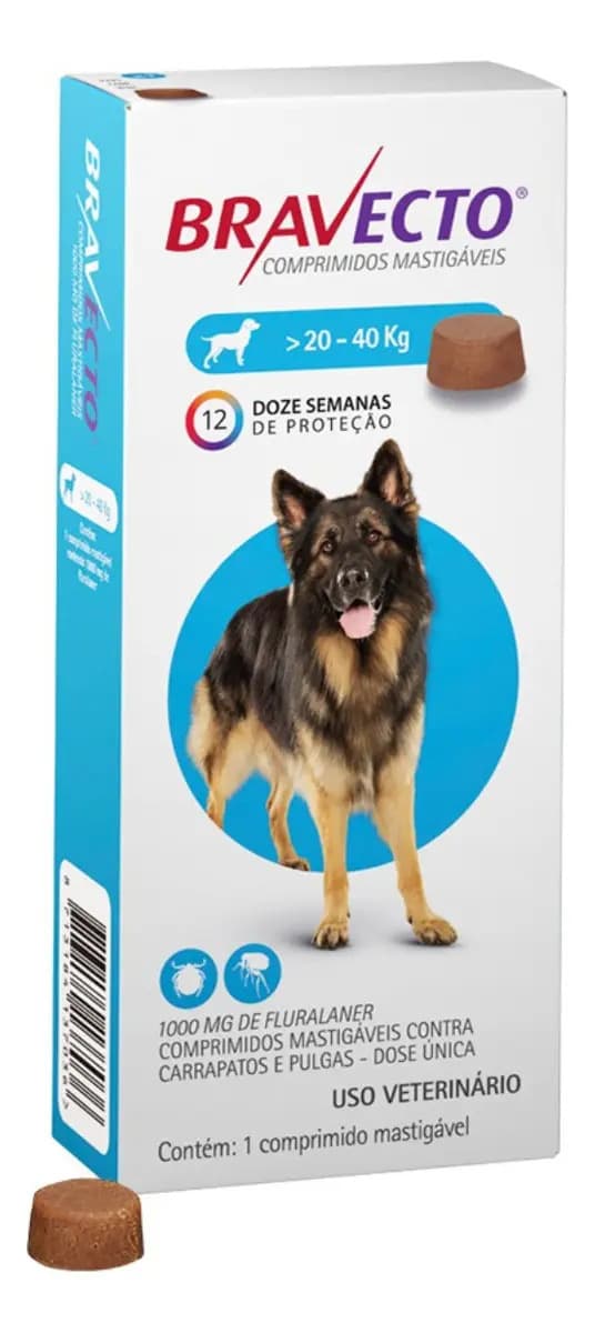 Bravecto Antipulgas Carrapatos Cães 20 A 40kg + Vermífugo