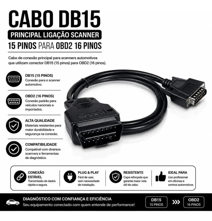 Cabo Db15 Principal Ligação Scanner 15 Pinos P Obd2 16 Pinos