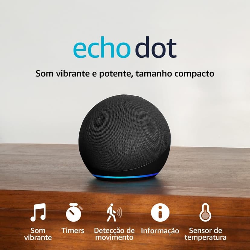Echo Dot 5ª Geração com Alexa | Som Incrível e Maior Clareza Vocal - Cor Preta